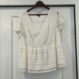 Cream Peplum Blouse with Ruffled Sleeves